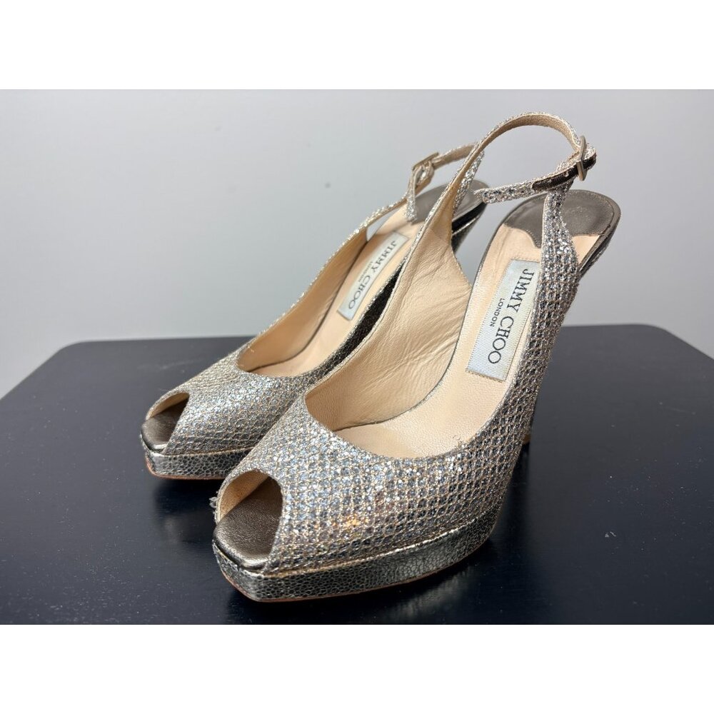$695.00 Jimmy Choo Silver & Gold Sandals / Heels 6.5 e36.5